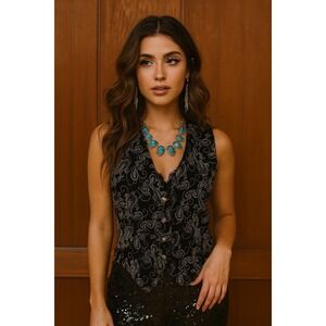 Vintage Women's Vest LP Dark Velvet Metallic Whimsigoth Chic Boho Glam Western